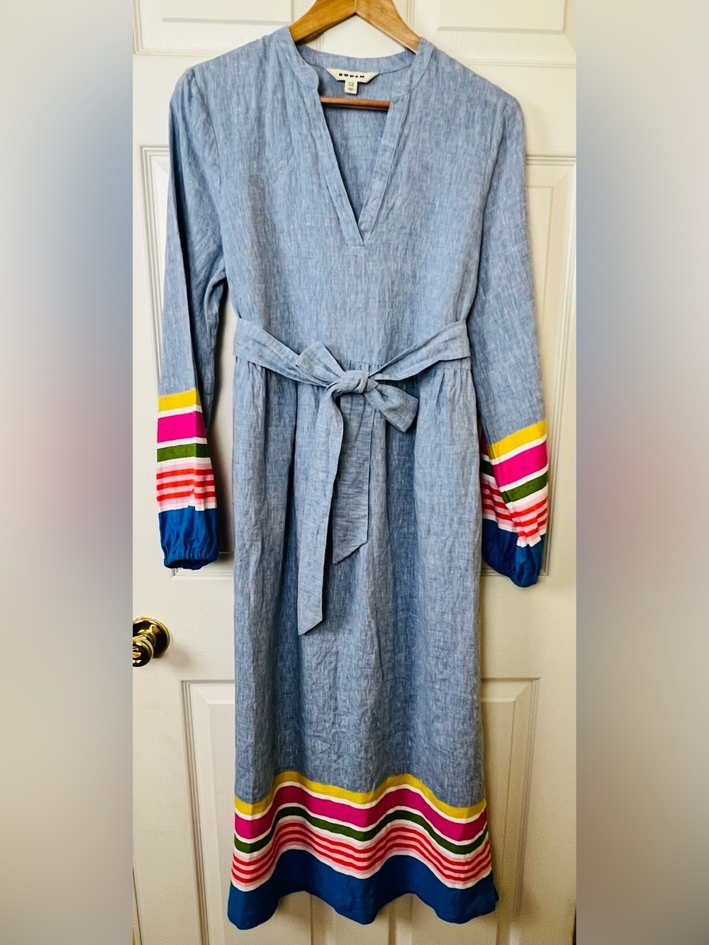 New Boden Light Blue Maxi Dress Linen Cotton Blend - Picture 5 of 9